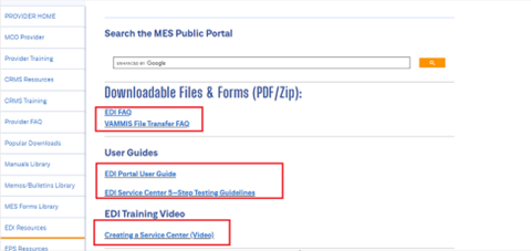 MES Portal Provider Downloads
